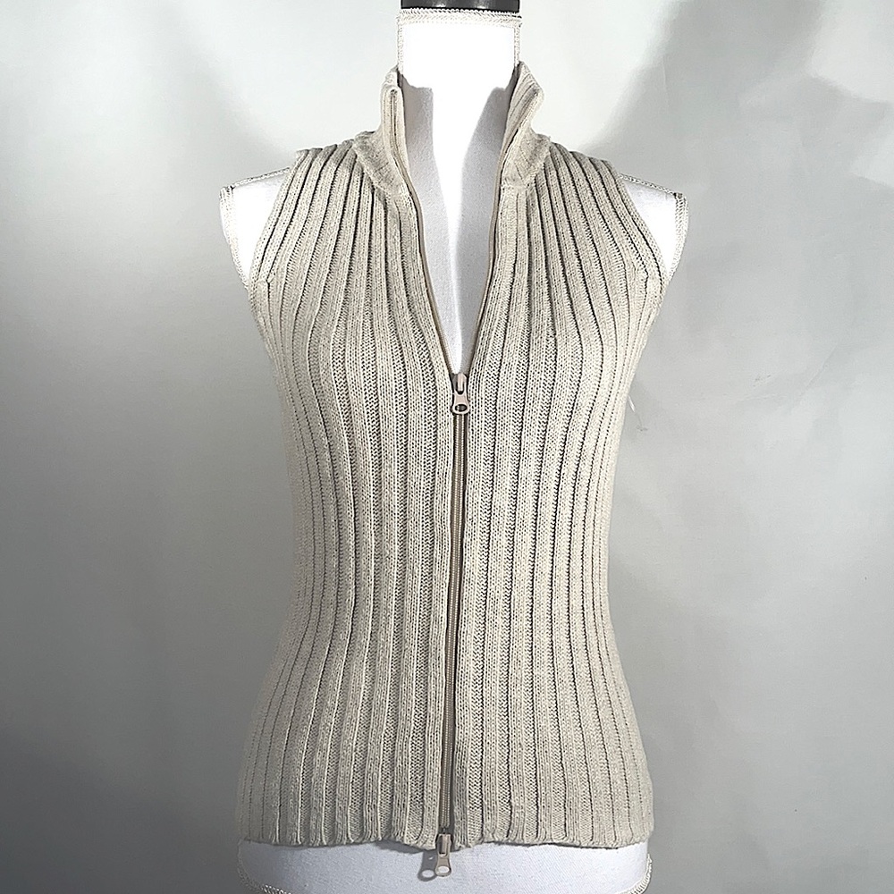 OneStepUp Knitwear Knitted Zip-front Tan Vest lightweight Cotton Blend